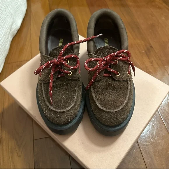 MIU MIU Chunky rustic Suede Loafers Brown Size 36.5 6.5 - Picture 5 of 10